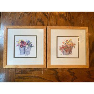 Britt Ryan Set Of 2 Framed Floral Watercolors In Glass With Wooden Frames